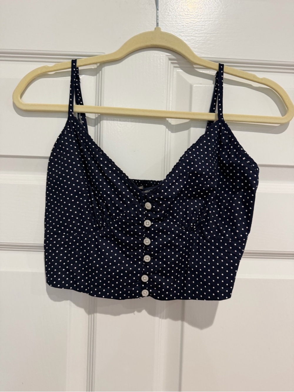 Brandy Melville Navy Polka Dot Button-Front Crop Top